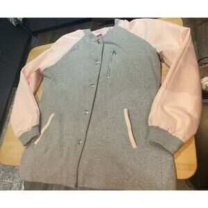 Candies Gray & Pink Satin Sleeved Longline Varsity Snap Jacket XL Barbie Grease